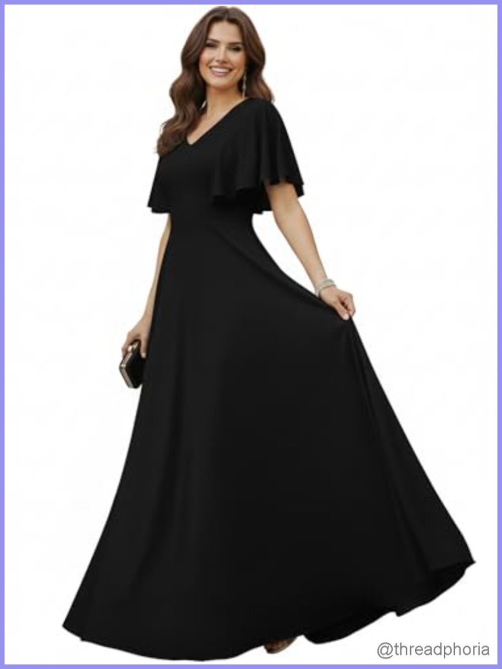 Womens Elegant Long Maxi Dress V-Neck A-Line Empire Waist Short Sleeve Flowy